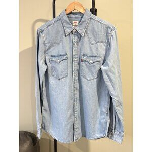 NWT Levis Classic Western Standard Fit Men’s M Faded Blue Pearl Snap Stone Wash
